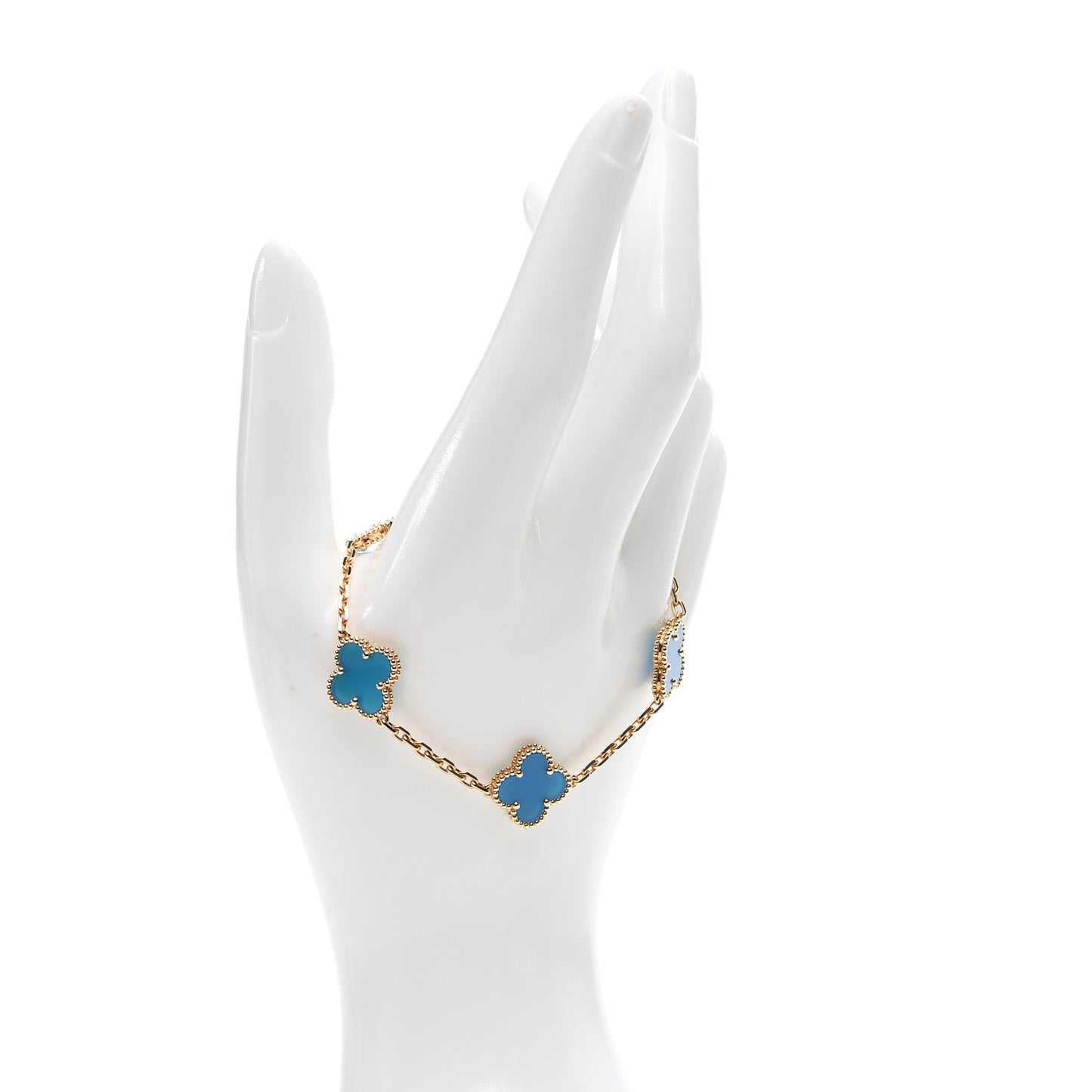 18K Yellow Gold Blue Agate 5 Motifs Vintage Alhambra Bracelet