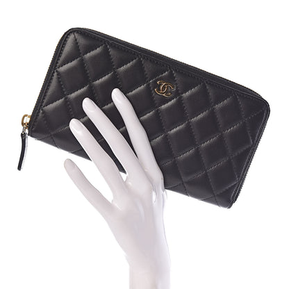 Chanel Lambskin Quilted Large Gusset Zip Around Wallet Black 2 of 8