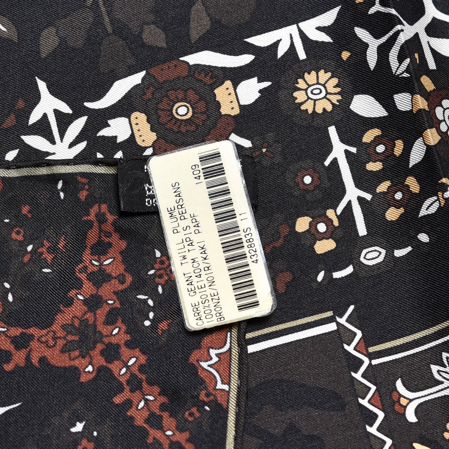 Silk Twill Tapis Persans Scarf 140 Bronze Black Kaki