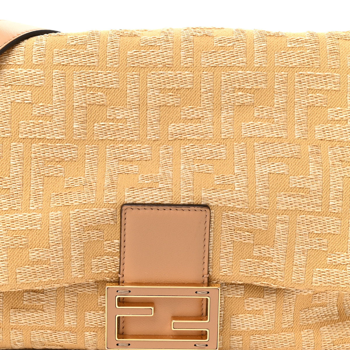 Fendi Fabric Jacquard Raffia Straw Fringe Medium Mamma Baguette Beige 7 of 9