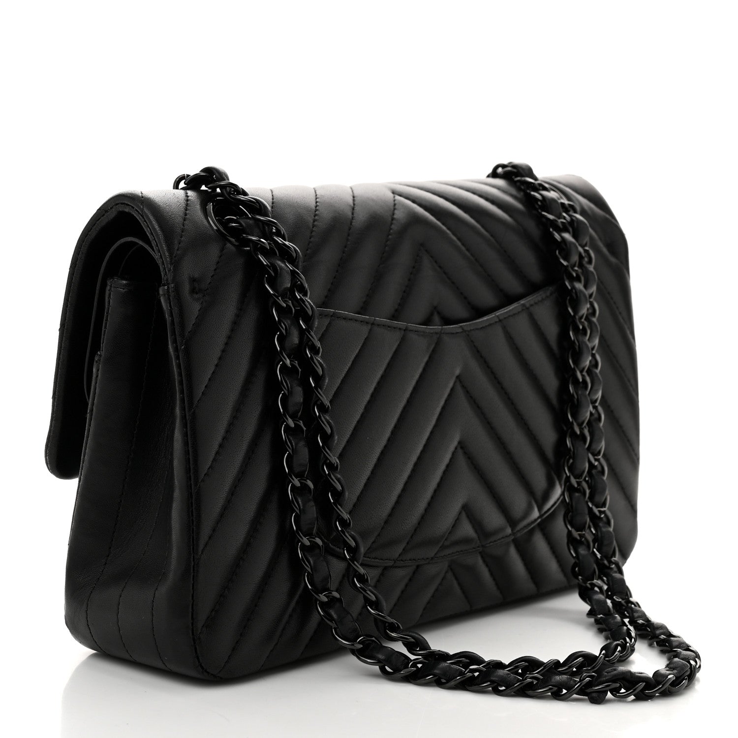 Chanel Lambskin Chevron Quilted Medium Double Flap So Black 3 of 11