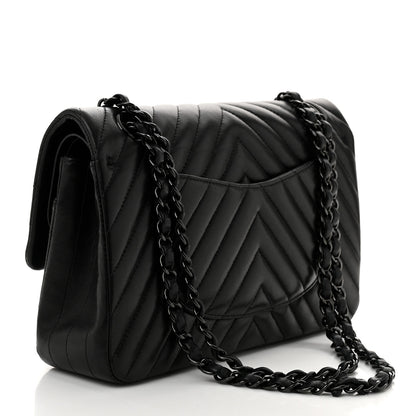 Chanel Lambskin Chevron Quilted Medium Double Flap So Black 3 of 11