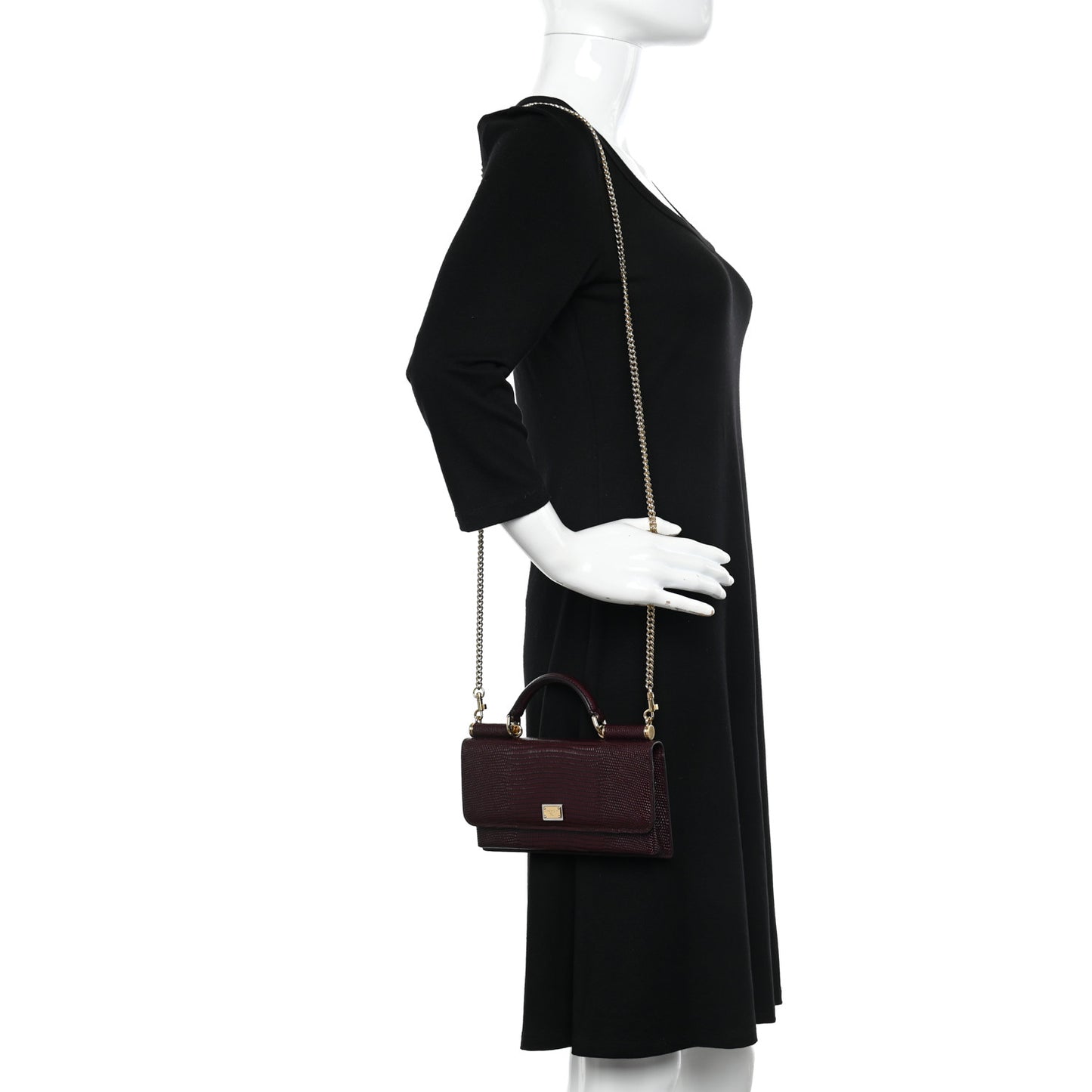 Iguana Calfskin Embossed Mini Miss Sicily Chain Wallet Burgundy