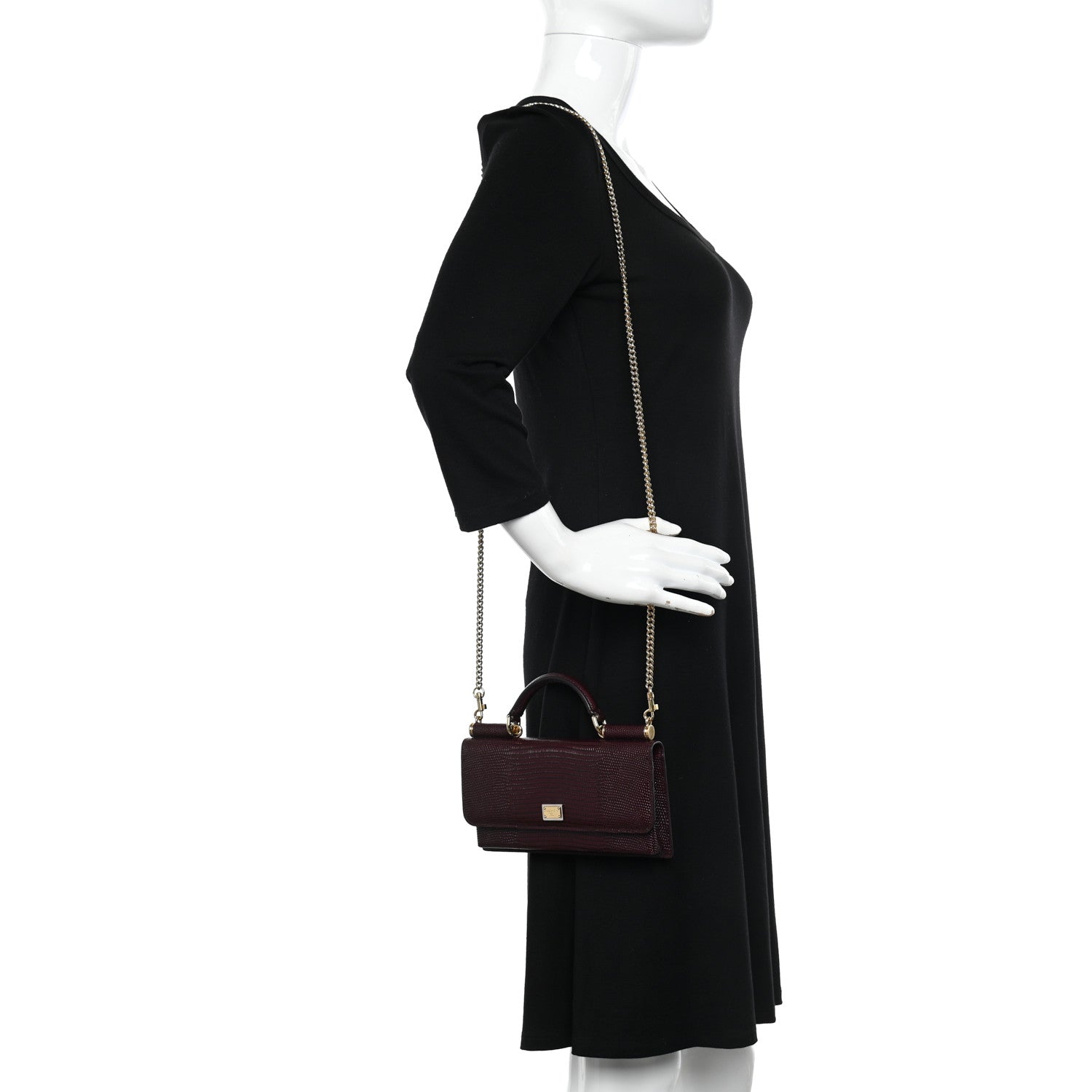 Dolce & Gabbana Iguana Calfskin Embossed Mini Miss Sicily Chain Wallet Burgundy 2 of 11