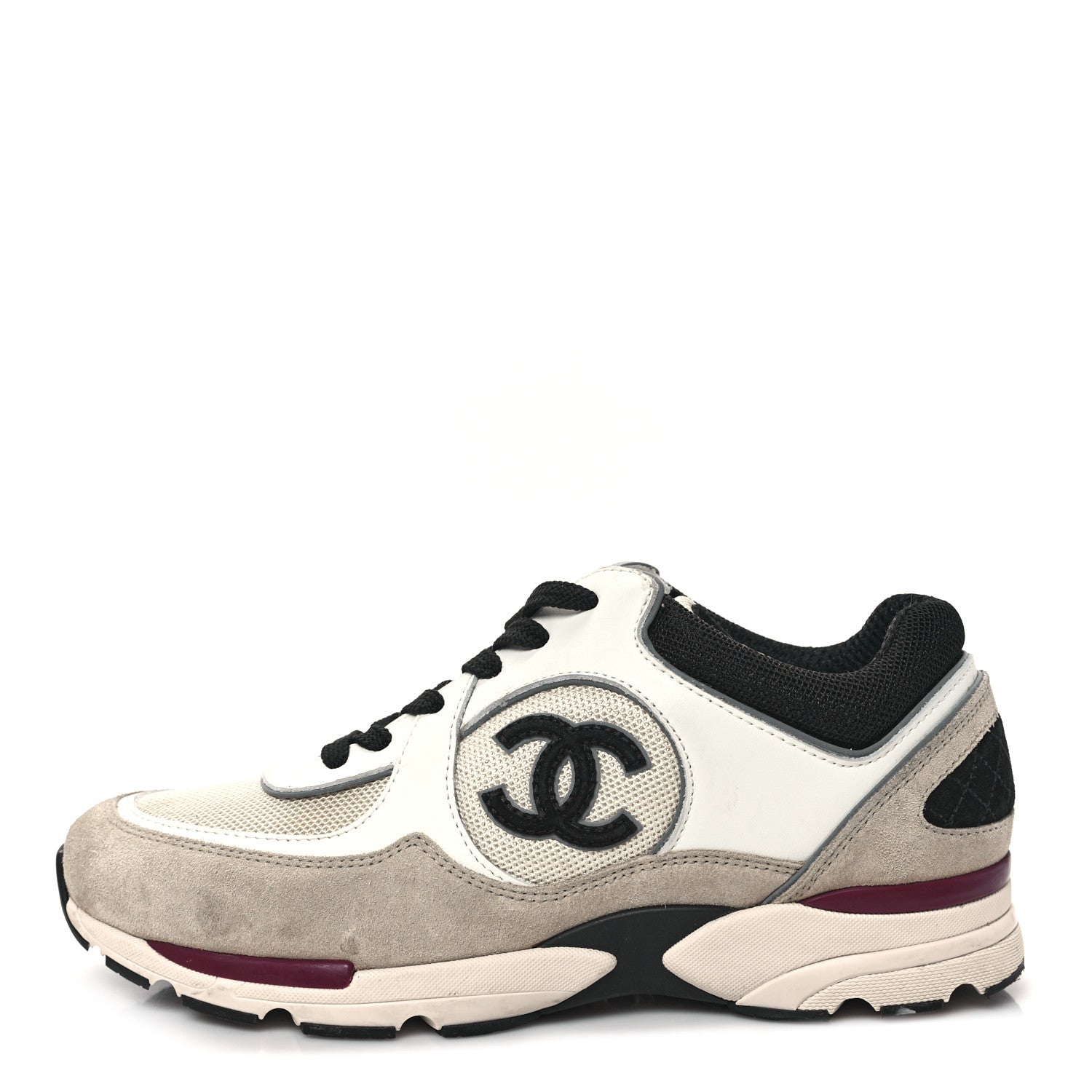 Chanel Mesh Suede Calfskin Womens CC Sneakers 38.5 White Ivory Beige 1 of 11