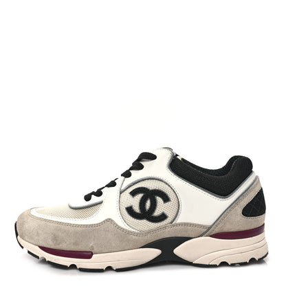 Chanel Mesh Suede Calfskin Womens CC Sneakers 38.5 White Ivory Beige 1 of 11