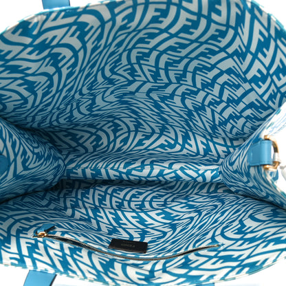Fendi X SARAH COLEMAN Glazed Canvas Vitello King FF Vertigo Shopping Tote Bag Cyber Blue White 5 of 10