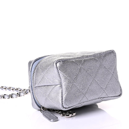 Chanel Metallic Caviar Quilted Mini Top Handle Vanity With Chain Silver 3 of 4