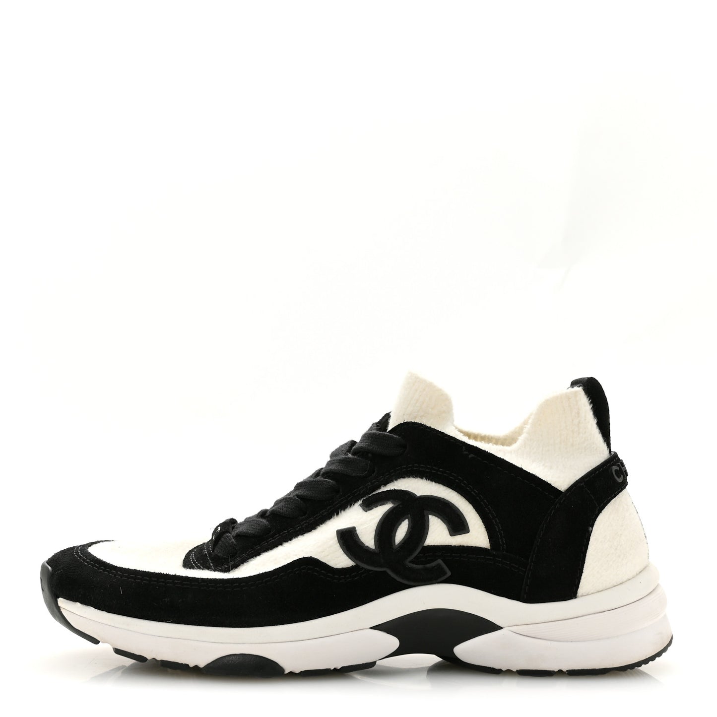 Fabric Suede Calfskin CC Sneakers 38 White Black