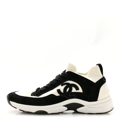 Chanel Fabric Suede Calfskin CC Sneakers 38 White Black 1 of 9