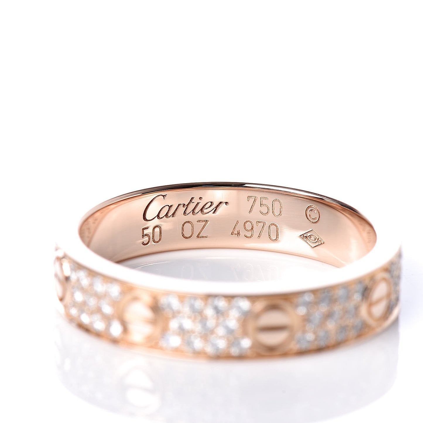 18K Pink Gold Diamond 4mm LOVE Wedding Paved Band Ring 50 5.25