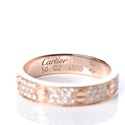 Cartier 18K Pink Gold Diamond 4mm LOVE Wedding Paved Band Ring 50 5.25 4 of 4