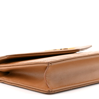 Saint Laurent Grain De Poudre Matelasse Chevron Monogram Envelope Chain Wallet Natural Dark 9 of 15
