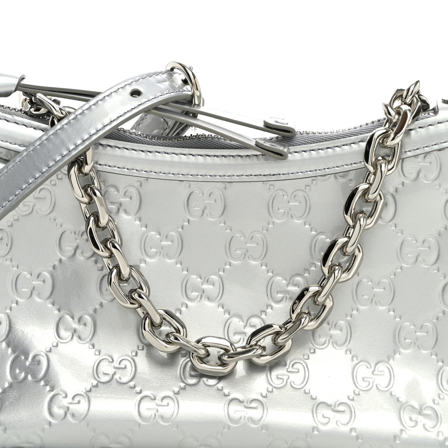 Shine Guccissima Emblem Small Shoulder Bag Silver