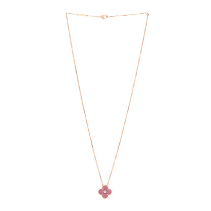 Van Cleef & Arpels 18K Rose Gold Diamond Rhodonite Vintage Alhambra Pendant Necklace 3 of 7
