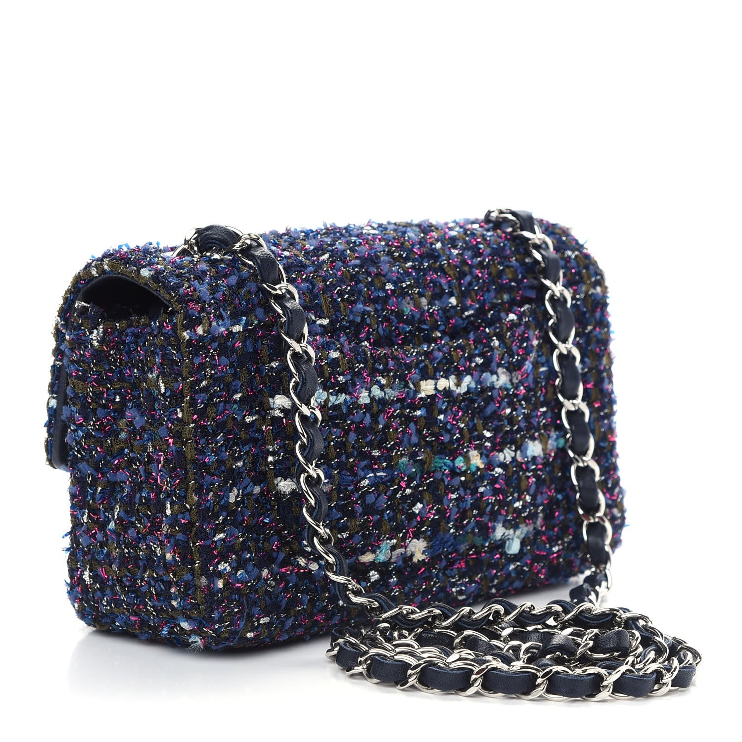 Chanel Tweed Quilted Mini Rectangular Flap Blue Multicolor 3 of 9