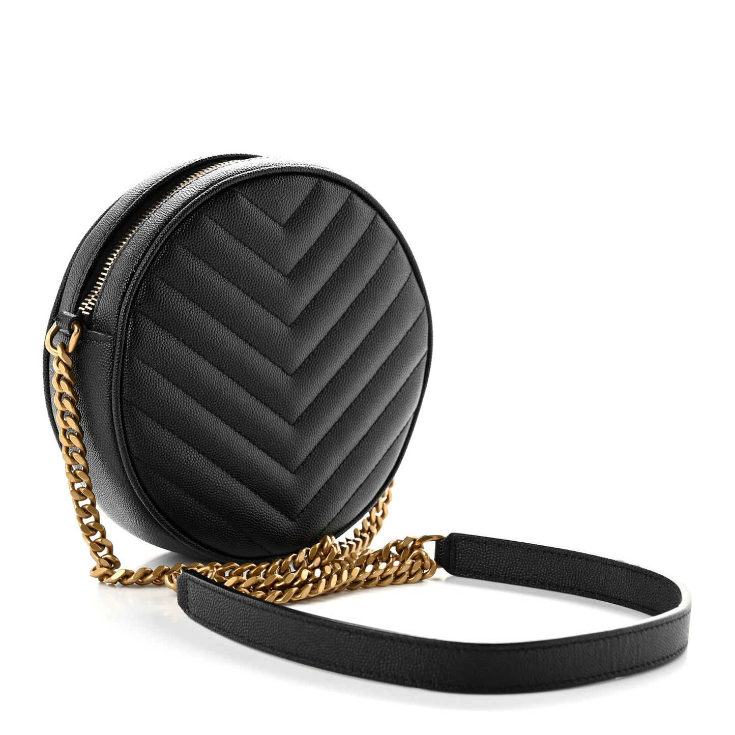 Grain De Poudre Matelasse Chevron Quilted Round Vinyle Camera Bag Black
