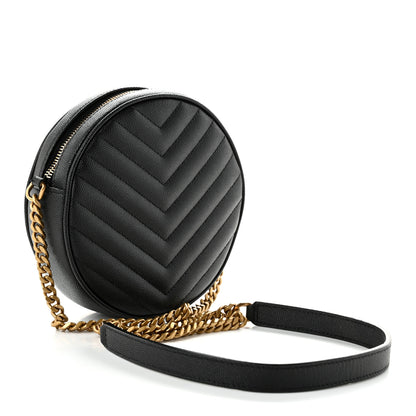Saint Laurent Grain De Poudre Matelasse Chevron Quilted Round Vinyle Camera Bag Black 3 of 11