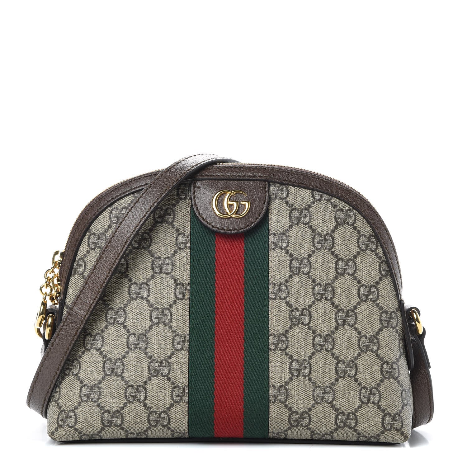 Gucci GG Supreme Monogram Textured Dollar Calfskin Web Small Ophidia Dome Shoulder Bag Beige Ebony New Acero 1 of 11