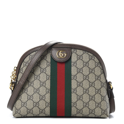 Gucci GG Supreme Monogram Textured Dollar Calfskin Web Small Ophidia Dome Shoulder Bag Beige Ebony New Acero 1 of 11
