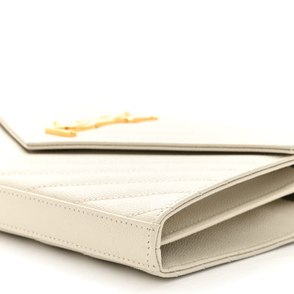 Saint Laurent Grain De Poudre Matelasse Chevron Monogram Chain Wallet Blanc Vintage 9 of 9