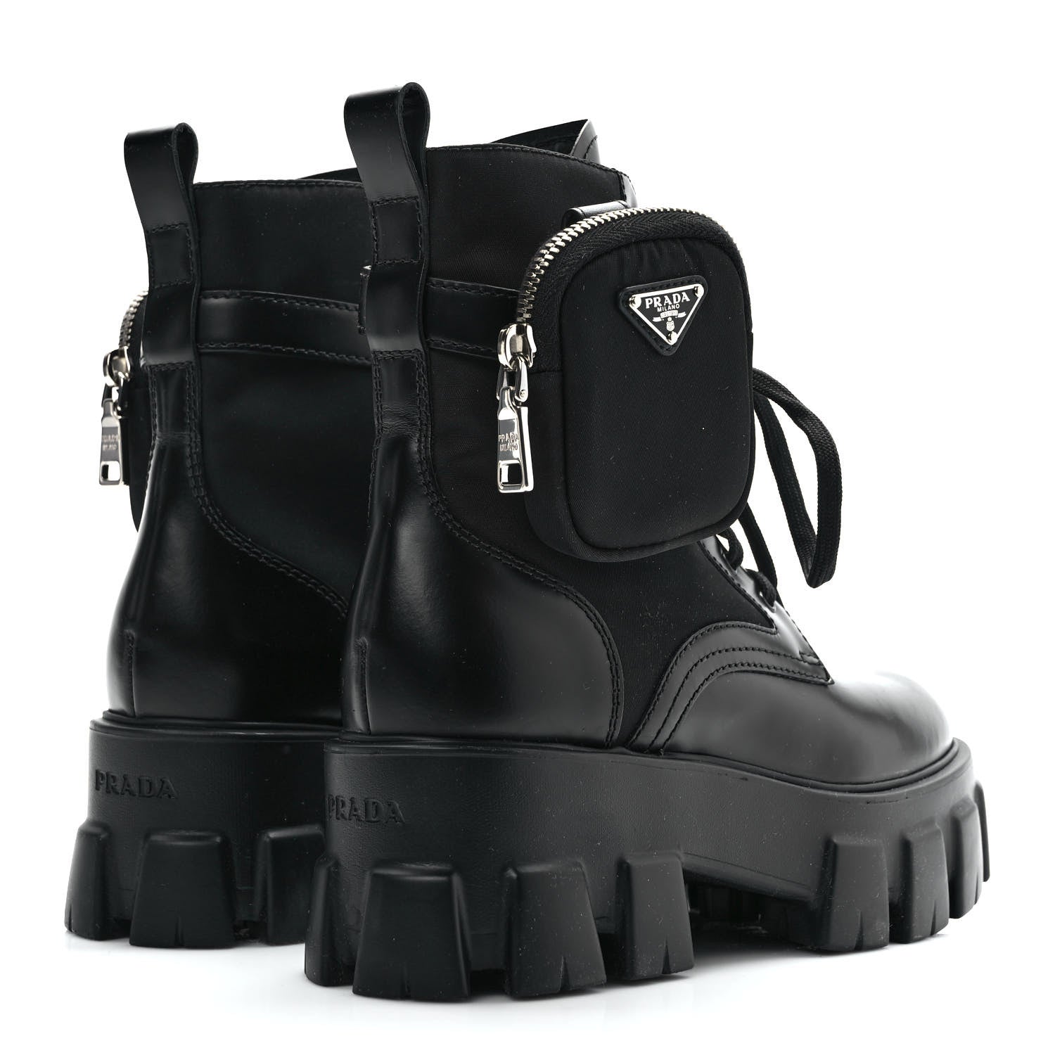 Prada Spazzolato Rois Nylon Metal Triangle Logo Monolith Pouch Pocket 55mm Boots 37 Black 4 of 10