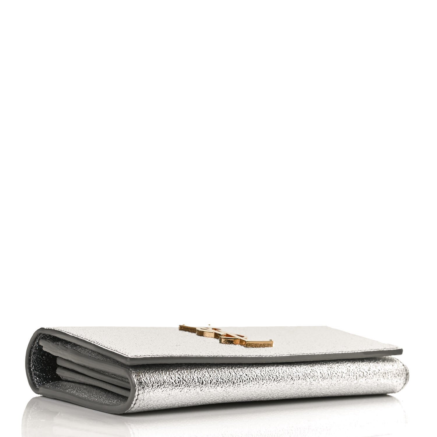 Saint Laurent Metallic Calfskin Classic Monogram Cassandre Wallet Silver 4 of 12