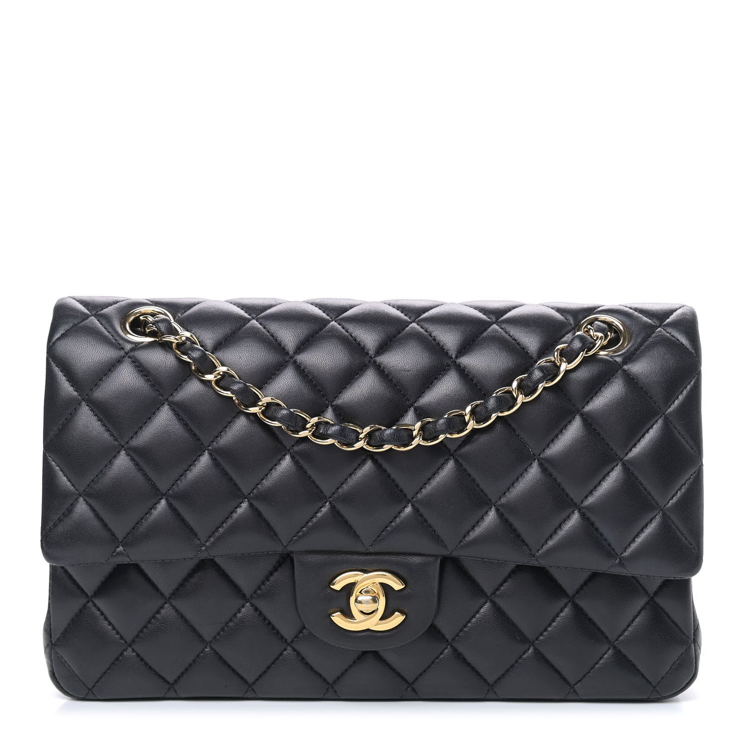 Lambskin Quilted Medium Double Flap Black