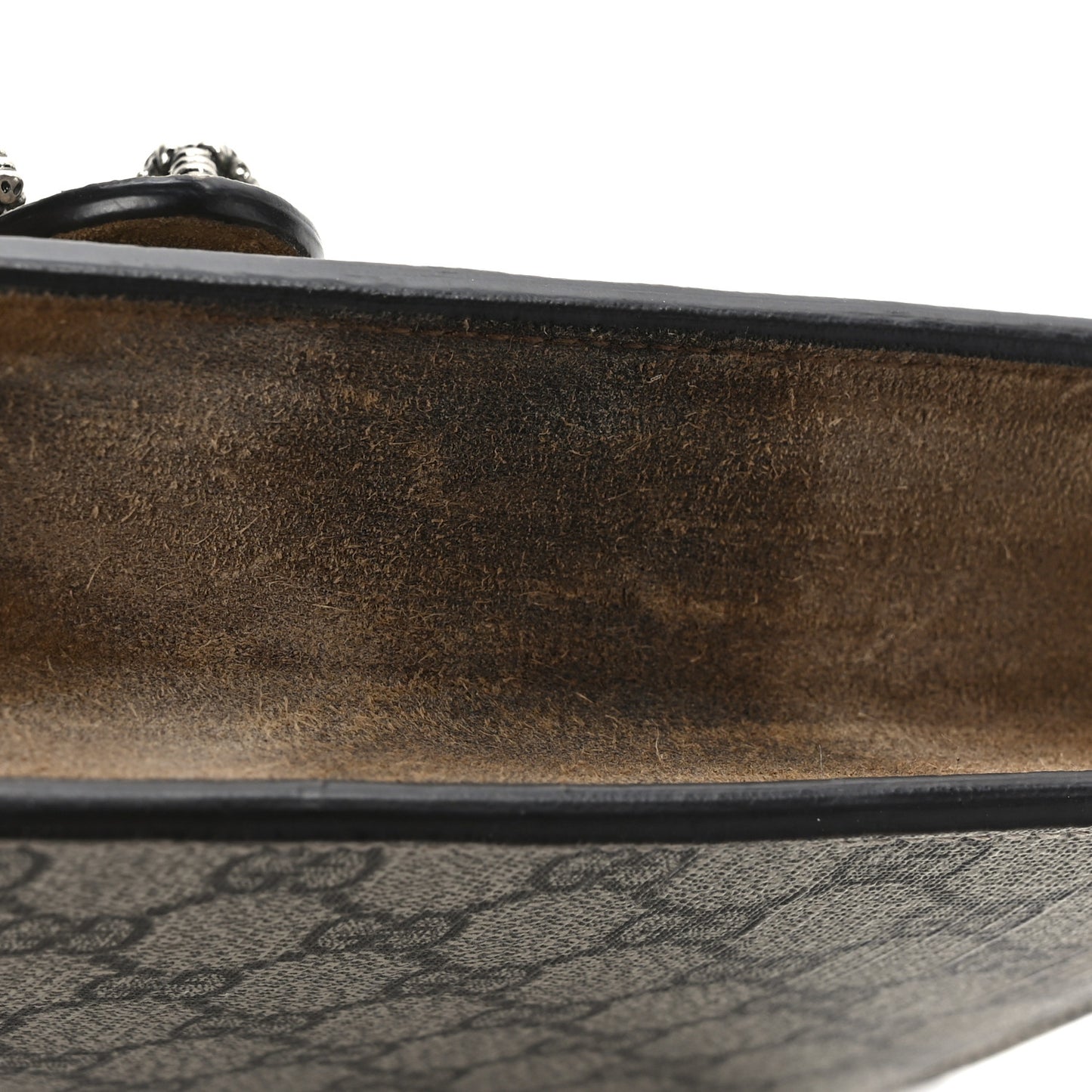 GG Supreme Monogram Suede Crystal Small Dionysus Shoulder Bag Beige Ebony Taupe