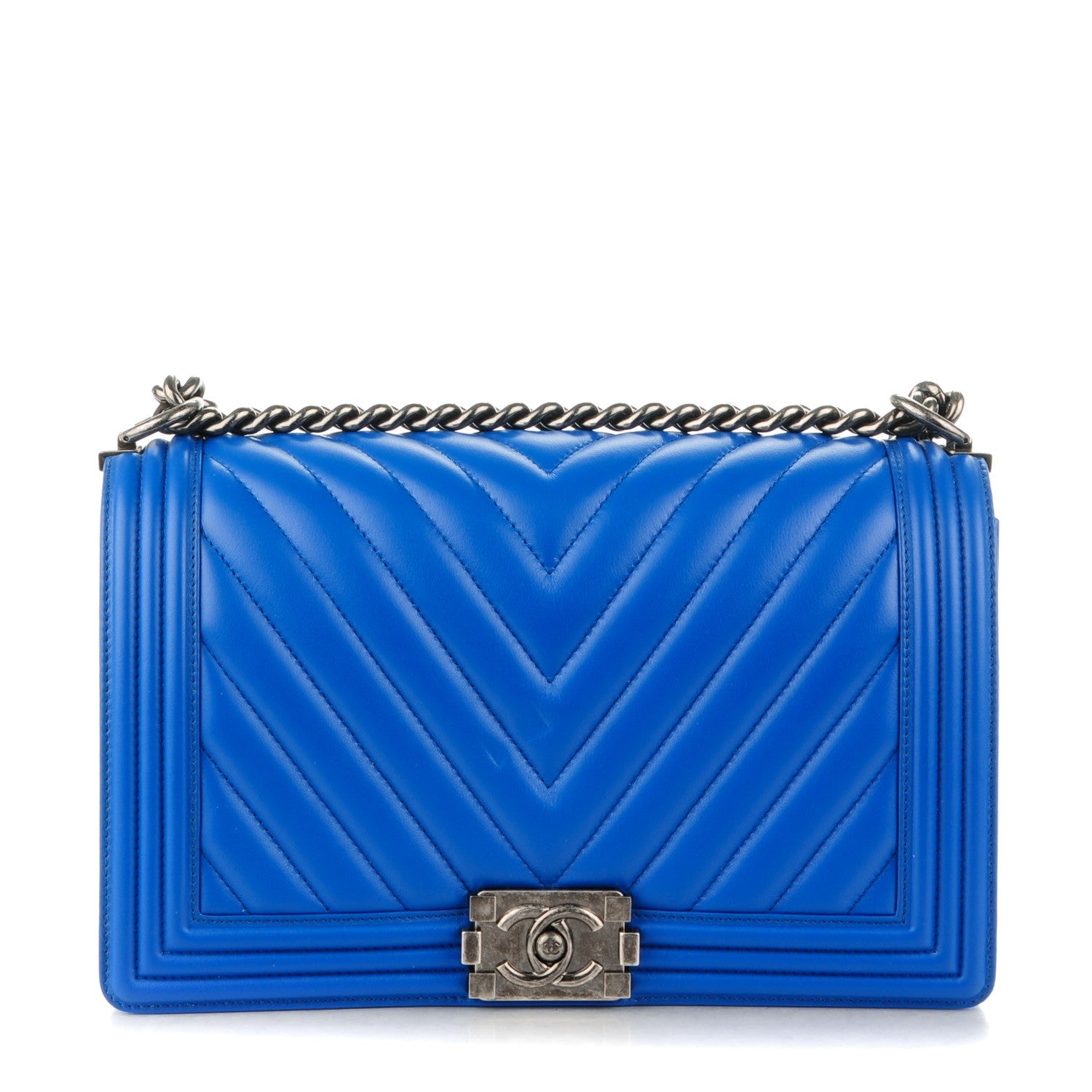 Chanel Calfskin Chevron Quilted Medium Boy Flap Bright Blue 1 of 9