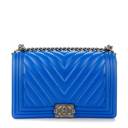 Chanel Calfskin Chevron Quilted Medium Boy Flap Bright Blue 1 of 9