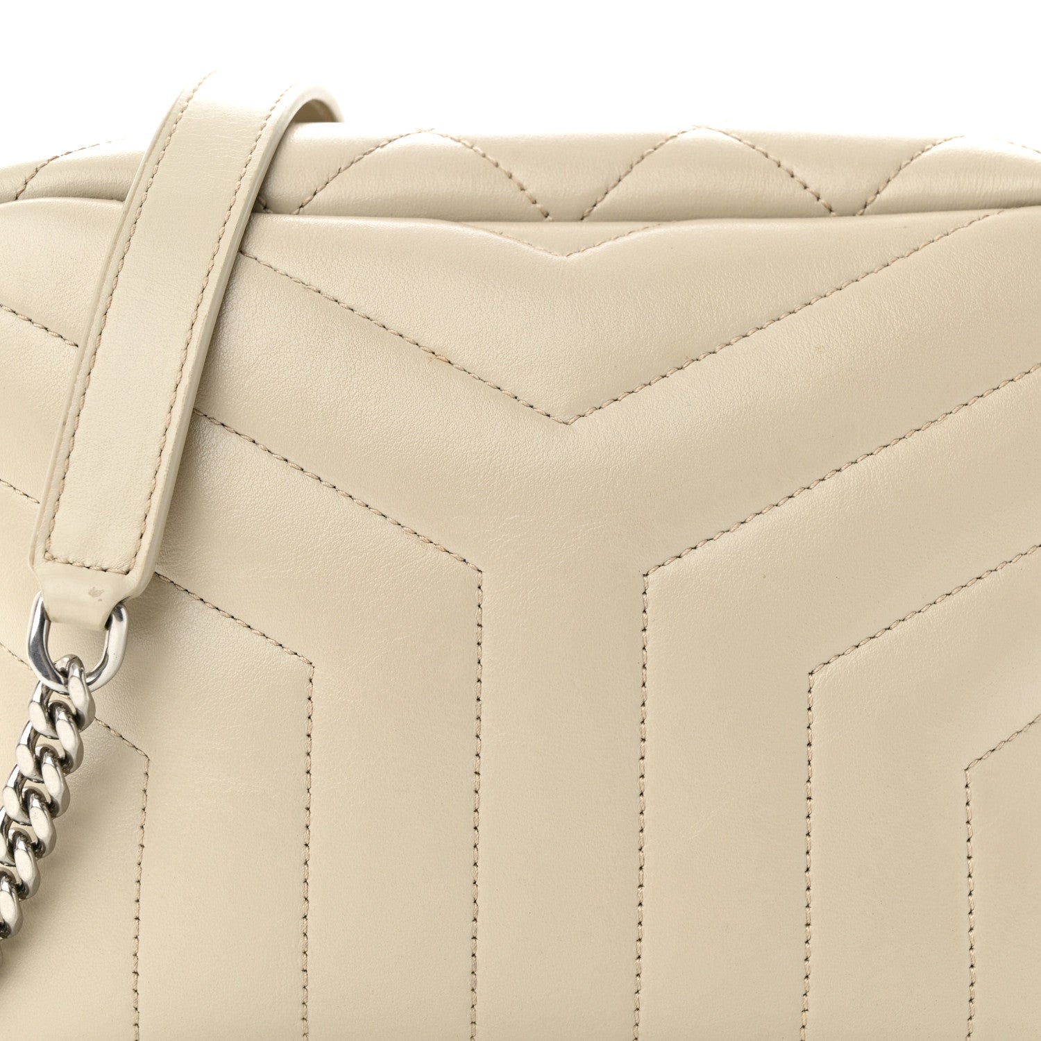 Saint Laurent SAINT LAURENT Calfskin Y Quilted Monogram Small Loulou Bowling Bag Ivory 8 of 12