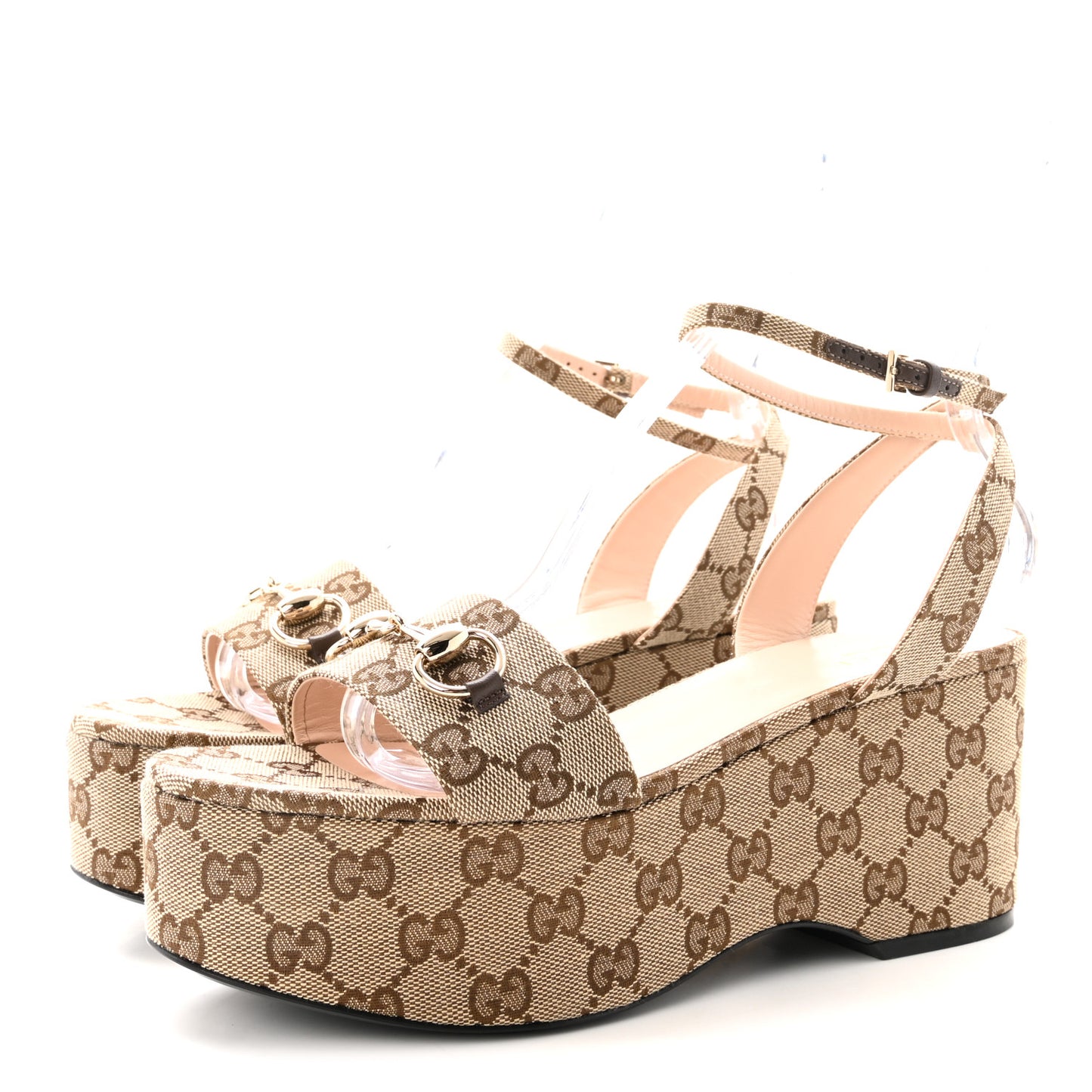 Monogram Nappa Chalotte Horsebit Ankle Strap 75mm Flatform Sandals 39.5 Beige Ebony