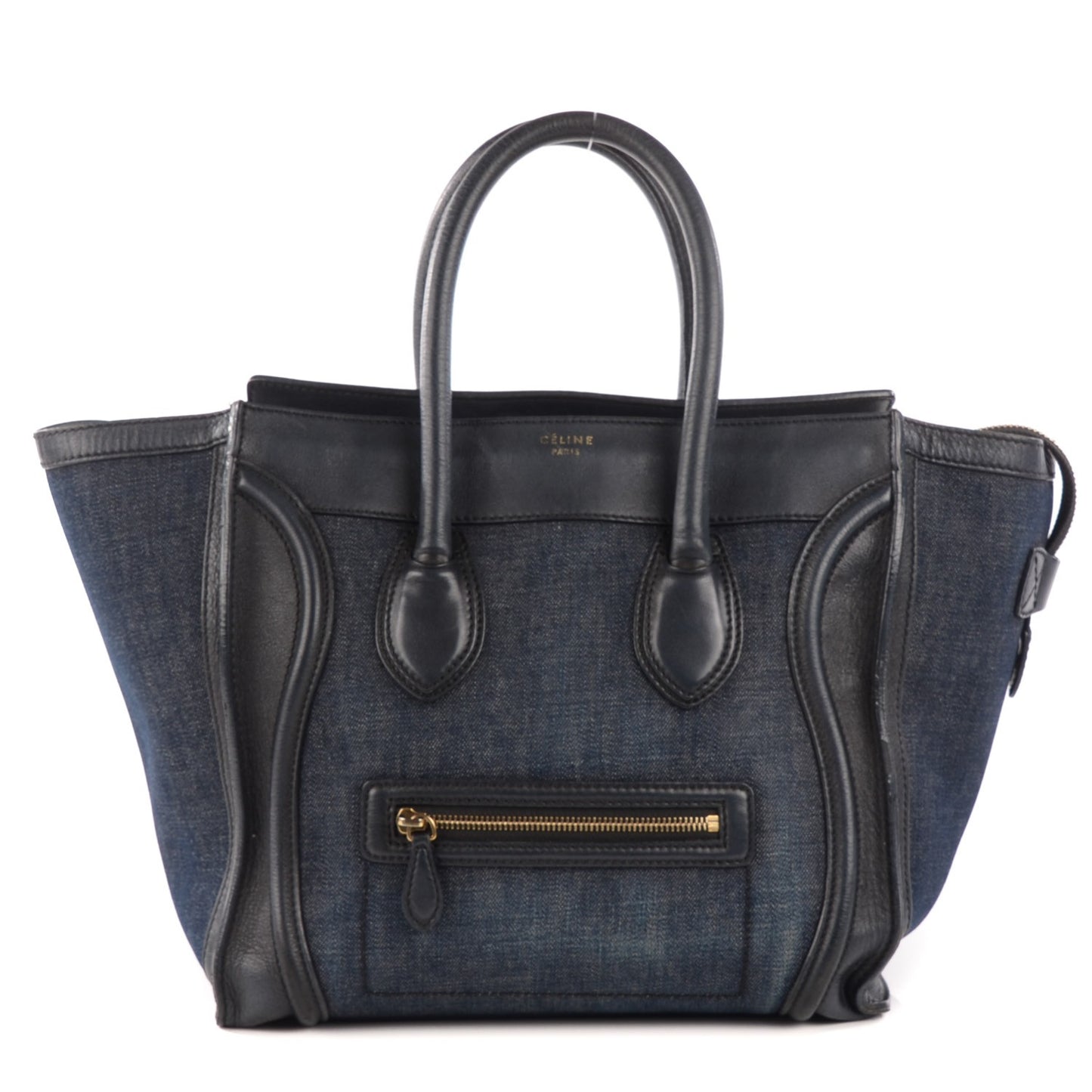 Calfskin Denim Mini Luggage Black Navy