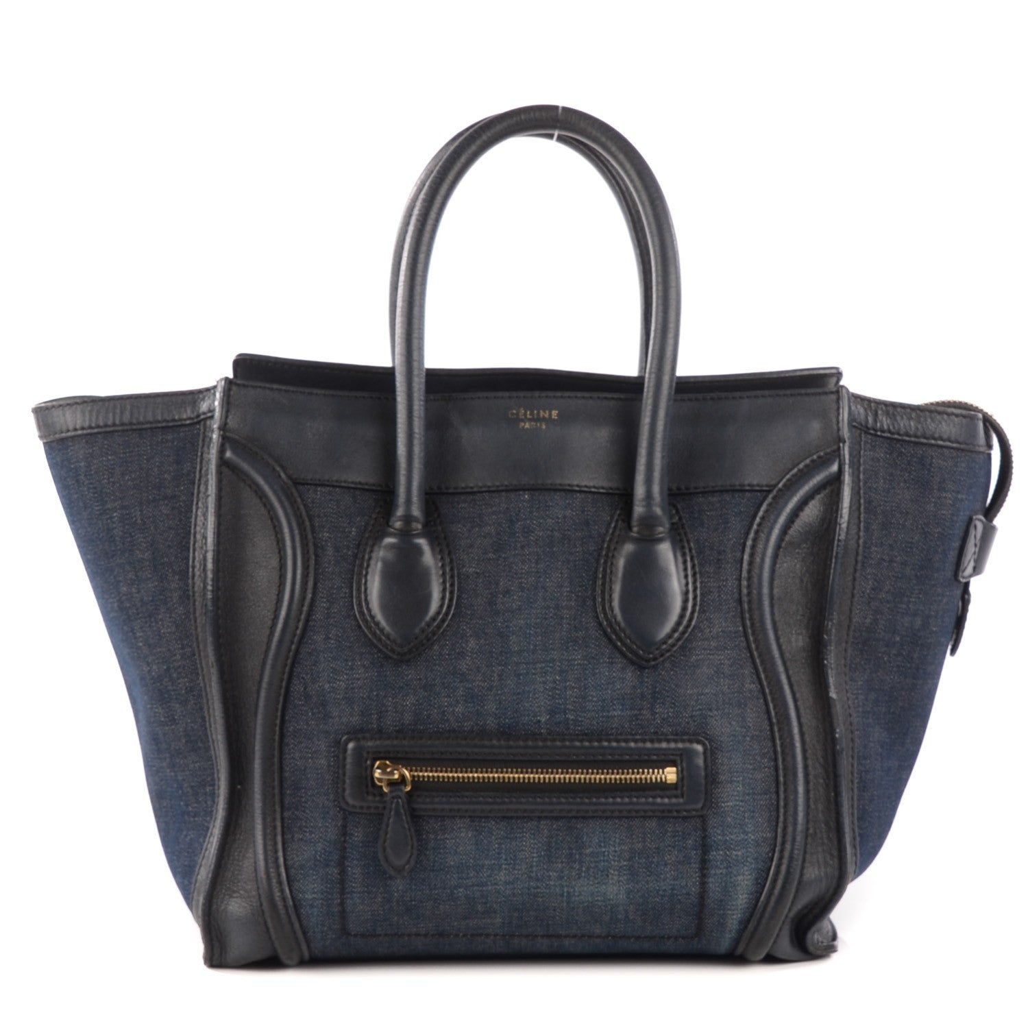 Celine Calfskin Denim Mini Luggage Black Navy 1 of 17