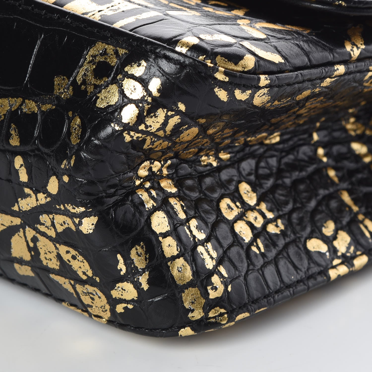 Chanel Calfskin Crocodile Embossed Graffiti 2.55 Mini Cocodile Reissue Flap Black Gold 9 of 11