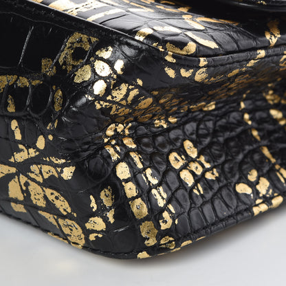Chanel Calfskin Crocodile Embossed Graffiti 2.55 Mini Cocodile Reissue Flap Black Gold 9 of 11