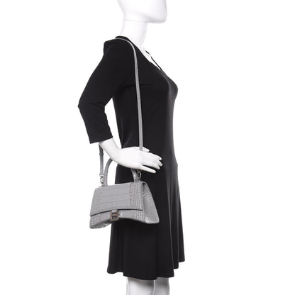 Balenciaga Shiny Calfskin Crocodile Embossed Small Hourglass Top Handle Bag Balenciaga Grey 2 of 10