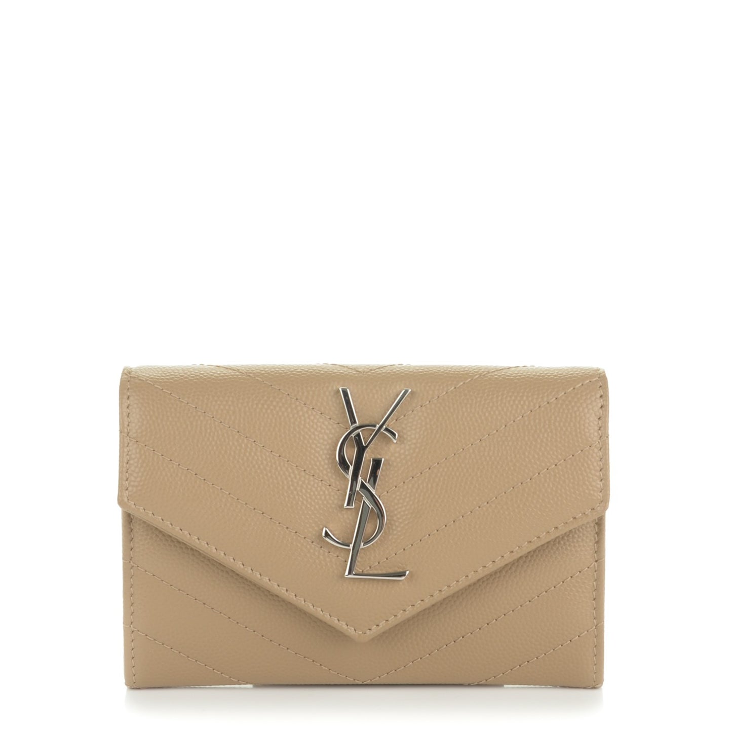 Grain De Poudre Matelasse Chevron Small Monogram Envelope Wallet Dark Beige