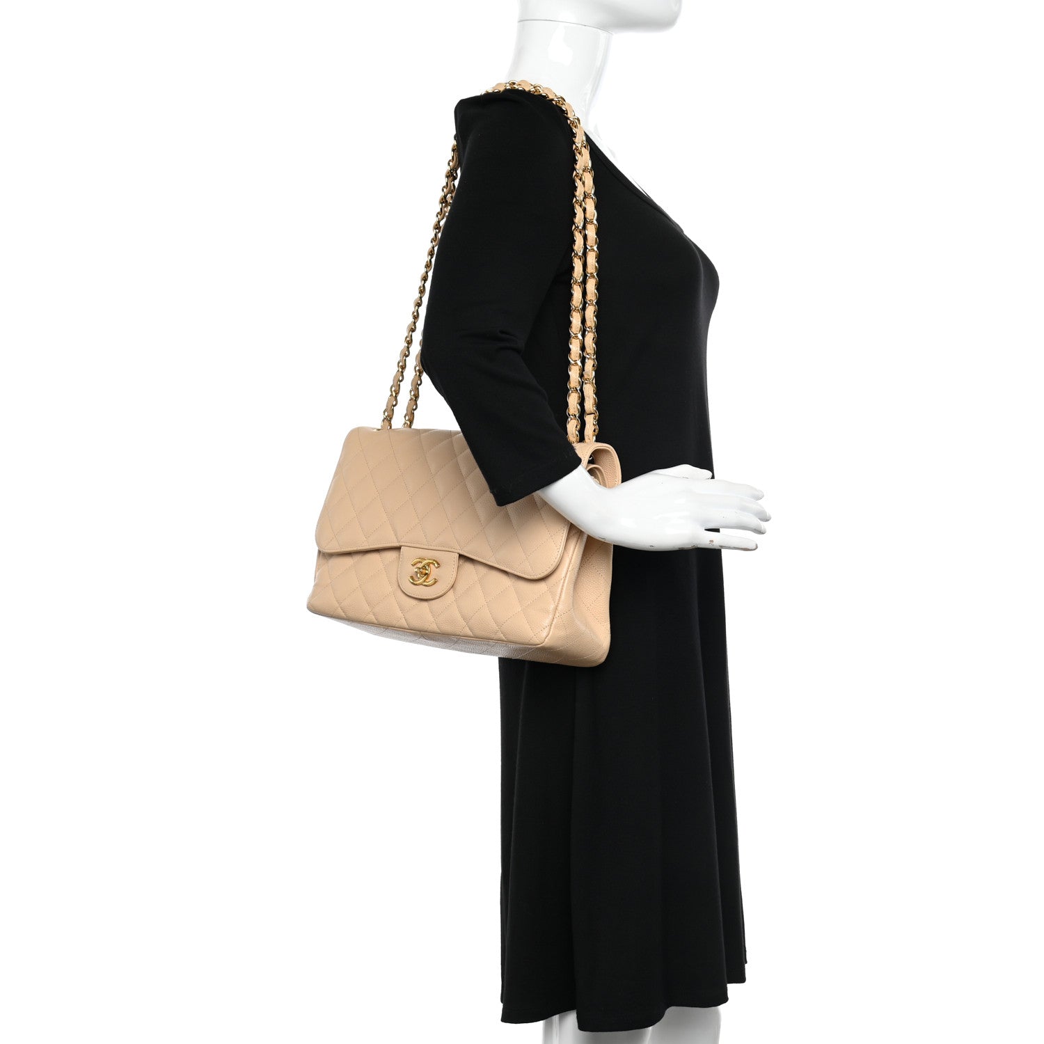 Chanel Caviar Quilted Jumbo Double Flap Beige 2 of 10