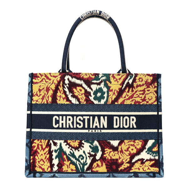 Christian Dior Canvas Embroidered Paisley Medium Book Tote Blue