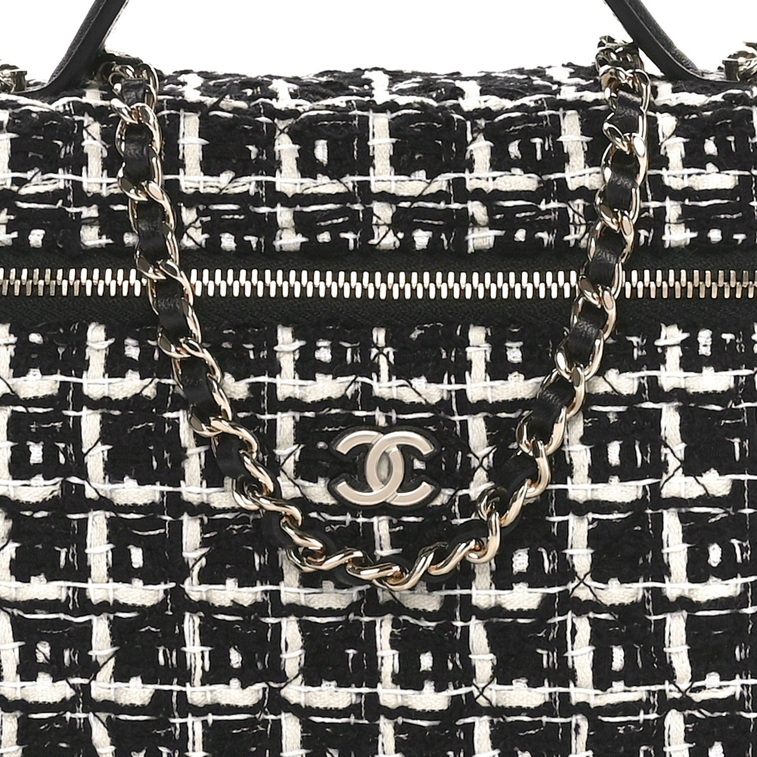 Chanel Tweed Quilted Top Handle Slim Long Vanity Black Ecru White 8 of 11