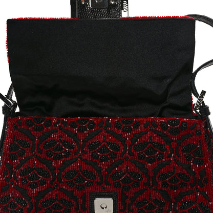 Fendi Embroidered Lizard Beaded Mini Mama Baguette Black Red 12 of 13
