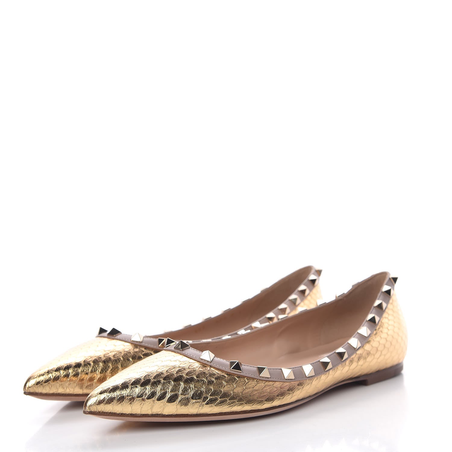 Valentino Garavani Metallic Watersnake Rockstud Ballerina Flats 41 Gold Poudre 3 of 12