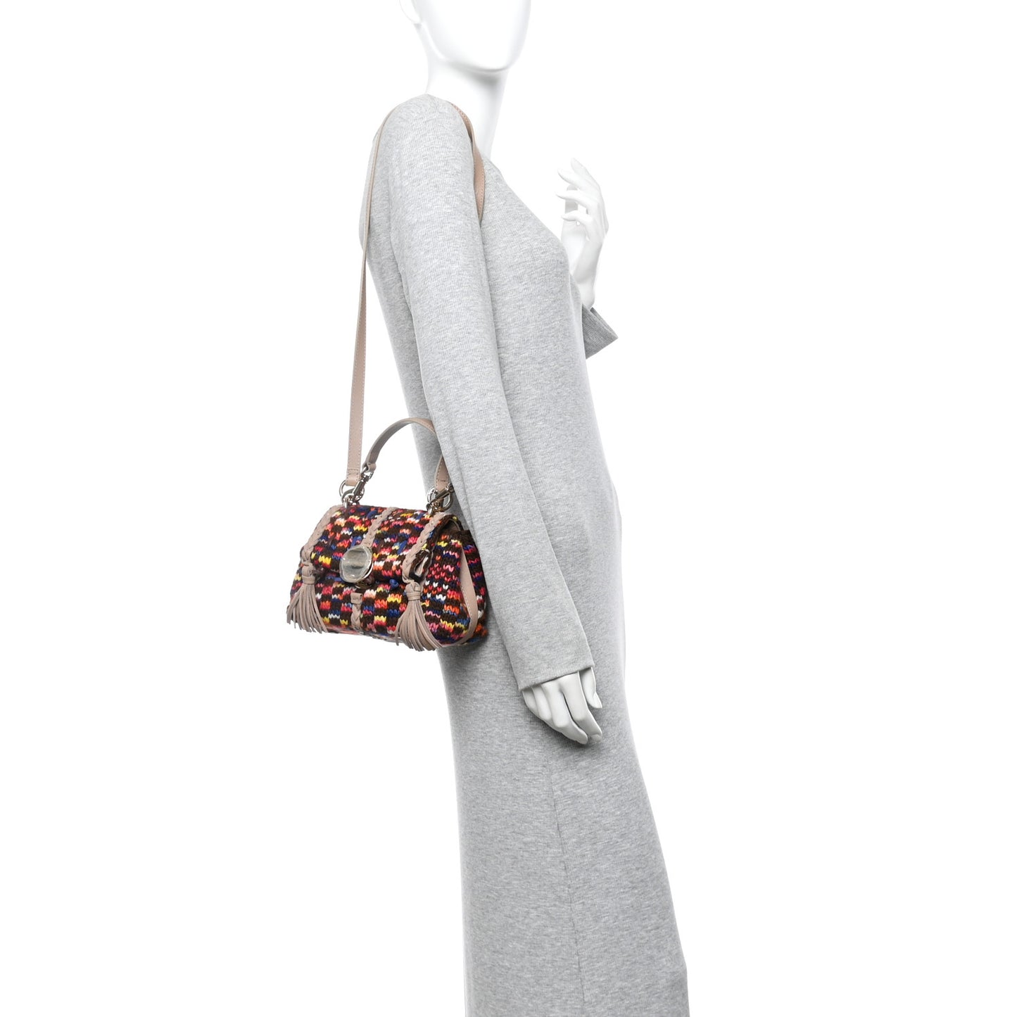 Cashmere Knit Calfskin Mini Penelope Soft Shoulder Bag Woodrose Multicolor