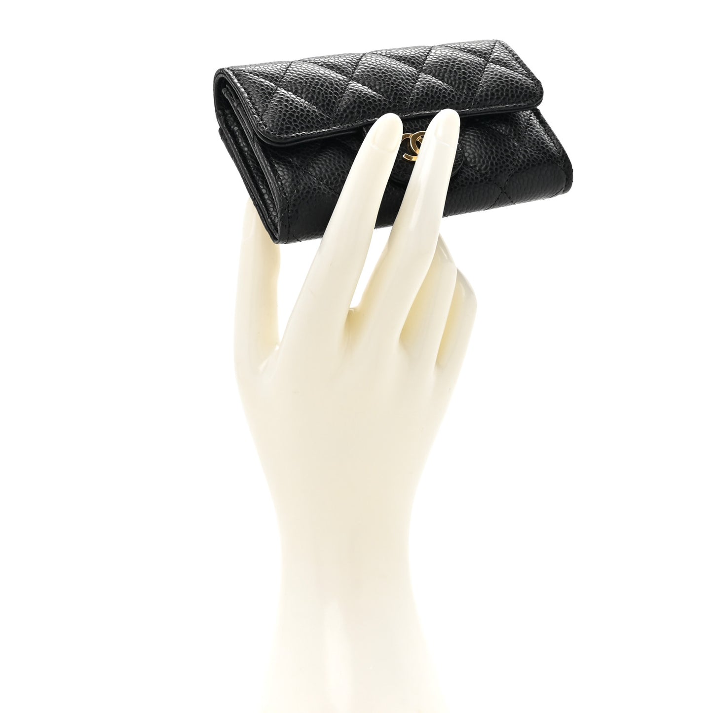 Caviar Quilted Flap Card Holder Wallet Black