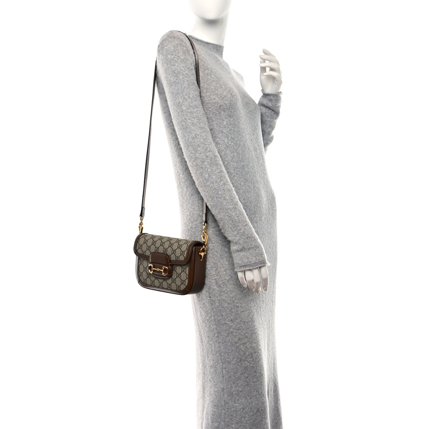 GG Supreme Monogram Web Mini Horsebit 1955 Shoulder Bag Beige Brown Sugar