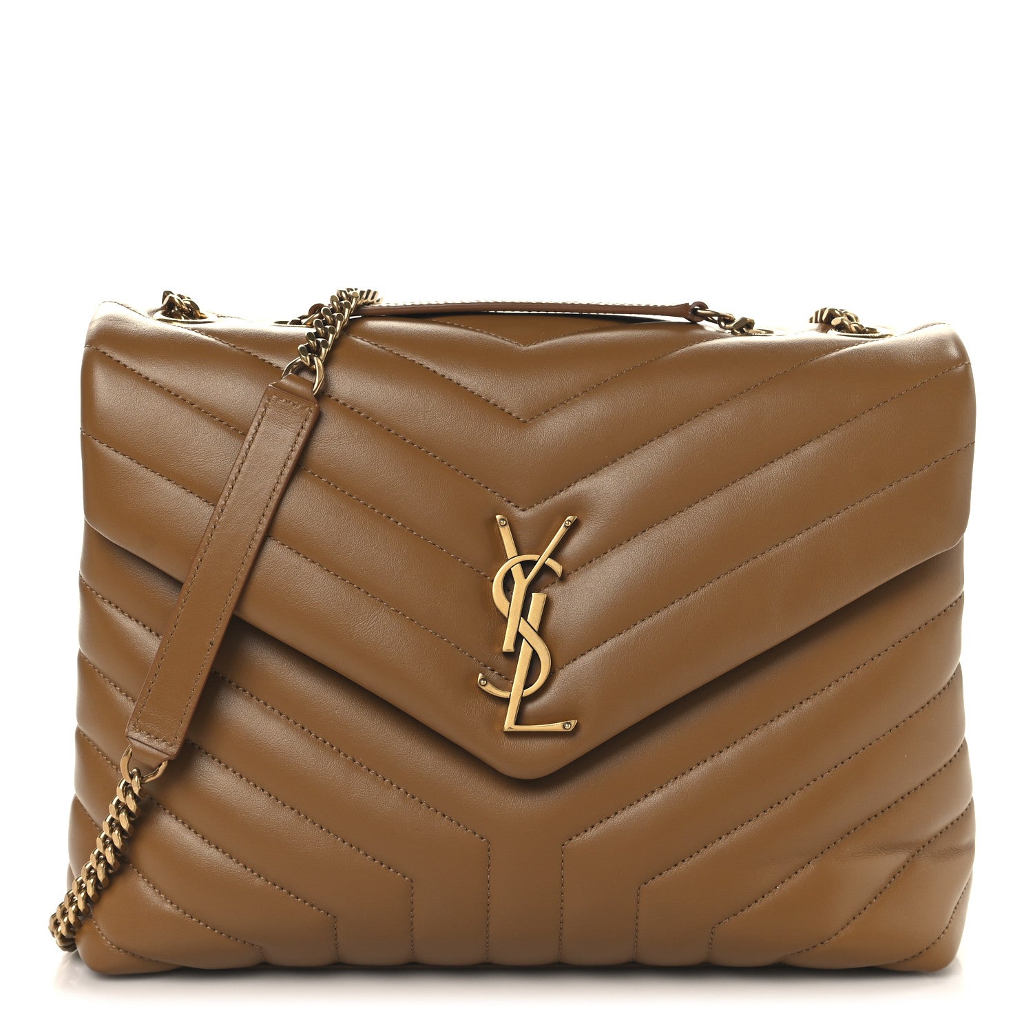 Saint Laurent Calfskin Y Quilted Monogram Medium Loulou Chain Satchel Dark Natural 1 of 10