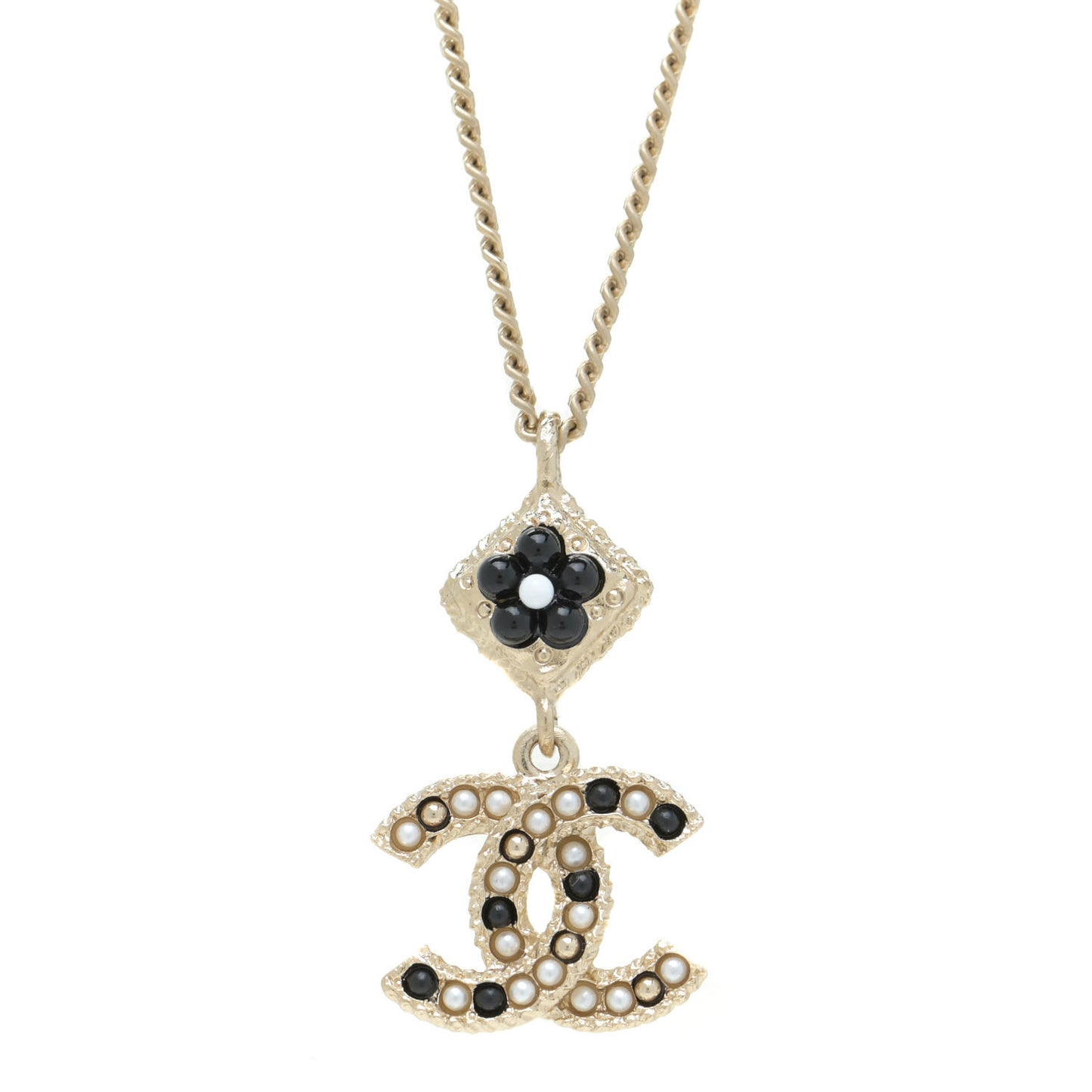 Crystal Pearl CC Candy Camellia Necklace Gold Black