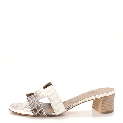 Hermes Matte Niloticus Crocodile Himalaya Oasis Sandals 38.5 White 1 of 10